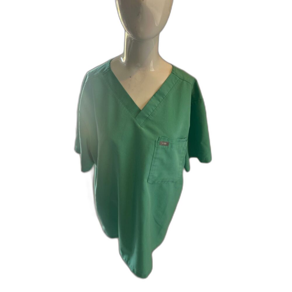 Figs Scrub Technical Collection Sz L Short Sleeves V Neck Pocket Teal Green EUC